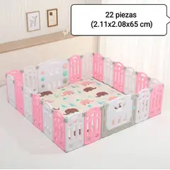 GENERICO - Corral Bebé Plegable Rosa 22 piezas + tapete