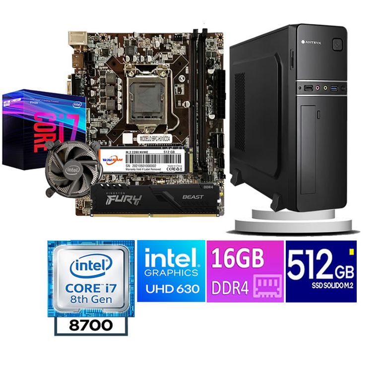 COMPUTADORA DE ESCRITORIO SLIM CORE I7 8700 16GB RAM 512 GB SSD M2