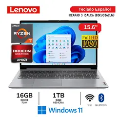 LENOVO - Laptop IdeaPad 3 15ALC6 AMD Ryzen7-5700U 16GB RAM 1TB SSD 15.6" FHD Windows 11 82KU0262LM