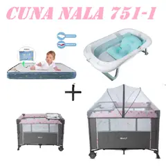 EBABY - Cuna Colecho Nala Tina Azul Colchon Rosa -Azul
