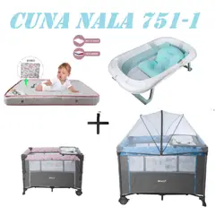 EBABY - Cuna Colecho Nala Tina Azul Colchon Azul -Rosa