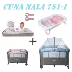 EBABY - Cuna Colecho Nala Tina Rosa Colchon Azul -Rosa