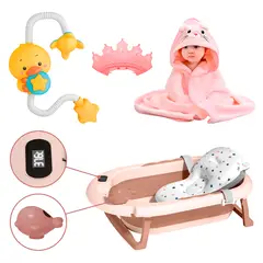 BUYPAL - Pack de Baño para Bebés Bañera Plegable y Accesorios Rosa