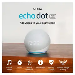 AMAZON - Parlante Echo Dot smart 5ta Gen con reloj - Blanco