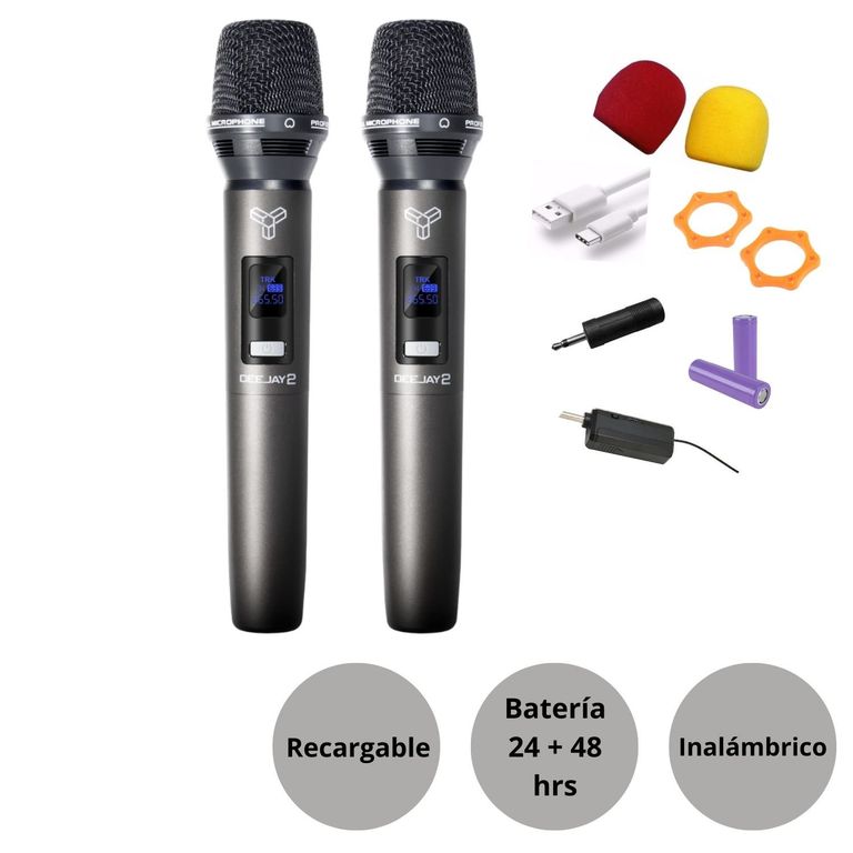 Micrófono Inalámbrico Dual DEEJAY2 TRKM9632 VHF duración 24 a 48 hrs