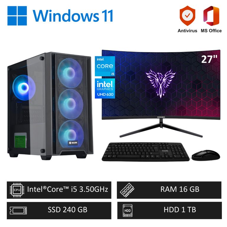 Computadora PC Core i5 16GB RAM 240GB SSD+1TB HDD + Monitor 27¨ FHD