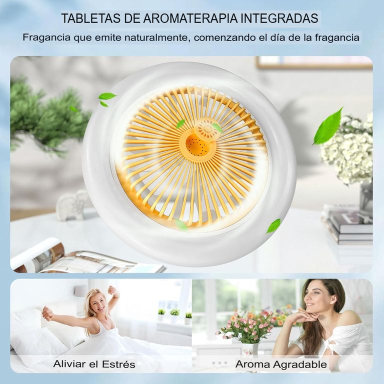 VENTILADOR Y FOCO CON CÁPSULA DE AROMA Y CONTROL 3 NIVELES DE LUZ LED 4 EN 1 DE TECHO AHORRADOR NARANJA