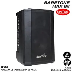 BARETONE - Parlante profesional MAX-B8 con batería, USB BT 2 micrófonos