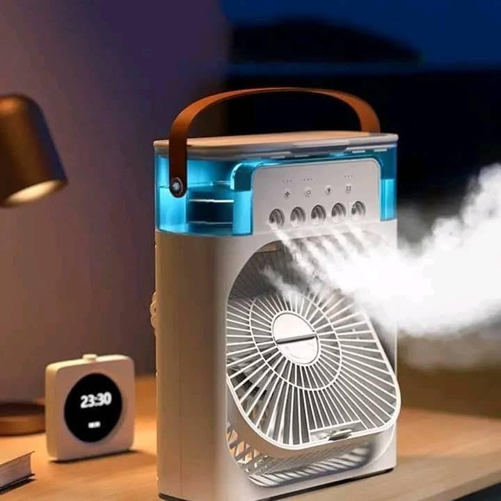 VENTILADOR HUMIFICADOR ESCRITORIO ENFRIADOR AROMATERAPIA Y LÁMPARA 7 COLORES TEMPORIZADOR 5 EN 1