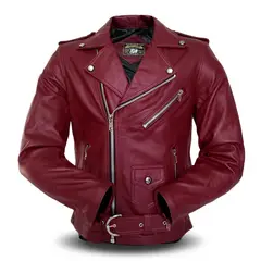 GENUINE - Casaca Biker para Hombre 100% Cuero Vacuno Color Rojo