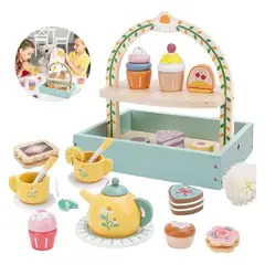 GENERICO - Juego de Té de Madera con Soporte para Postres