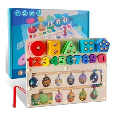 GENERICO - Tablero Montessori 3 en 1 de Madera - Plantado, Laberinto Magnético, Números y Figuras