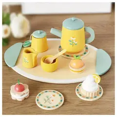 GENERICO - Juego de Té de Madera Con Tetera Amarilla