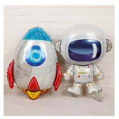 GENERICO - Set globos metálicos espaciales grandes cohete astronauta