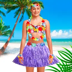 GENERICO - Falda hawaiana lila  set completo