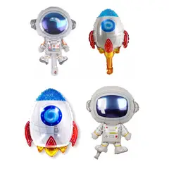 GENERICO - Set x 4 globos metálicos espaciales cohete astronauta
