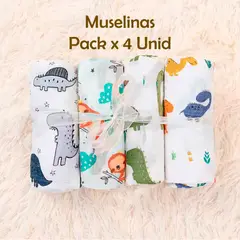 GENERICO - Manta Muselina para Bebé 100% Algodón Pack x 4 Unidades