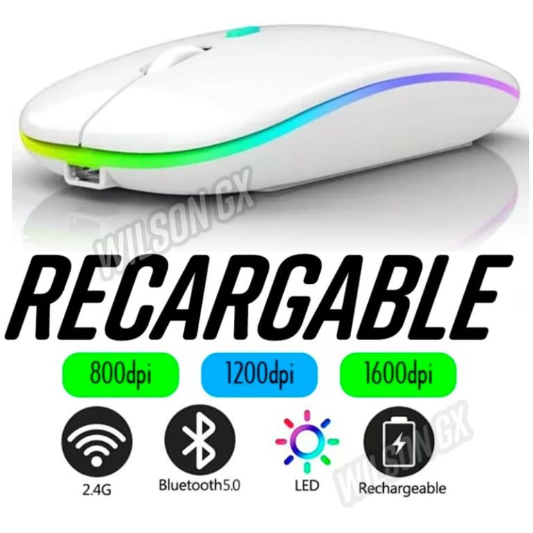Mouse Inalámbrico Recargable Dual Bluetooth RGB - BLANCO