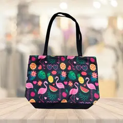 KAST PE - Bolso cartera verano Hawaiian estampado de flamencos y frutas - negro