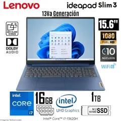 LENOVO - Laptop IdeaPad Slim 3 15IRH8 Intel Core i7 13620H 16GB RAM 1TB SSD 15.6" FHD - 83EM00ADLM