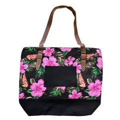 KAST PE - Bolso cartera verano Hibiscus estampado floral - negro