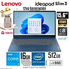 LENOVO - Laptop IdeaPad Slim 3 Intel Core i5-12450H 16GB RAM 512GB SSD 15.6” FHD 3ER001DLM + Regalo