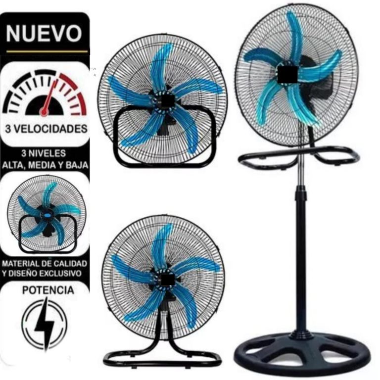 Ventilador 3 en 1 Pedestal Pared y Meza de 18" 5 aspas PLATEADO