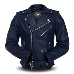 GENUINE - Casaca Biker para Hombre 100% Cuero Vacuno Color Azul