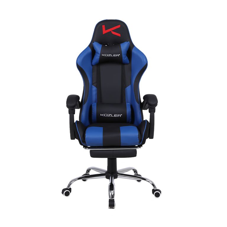 Silla Gamer Azul Masajeador Lumbar Reposapiés y Base Metálic