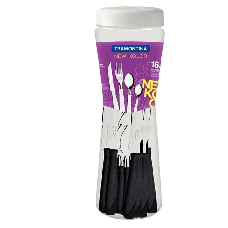 Jgo Cubiertos X 16 Pz Negro New Kolor 23198/081