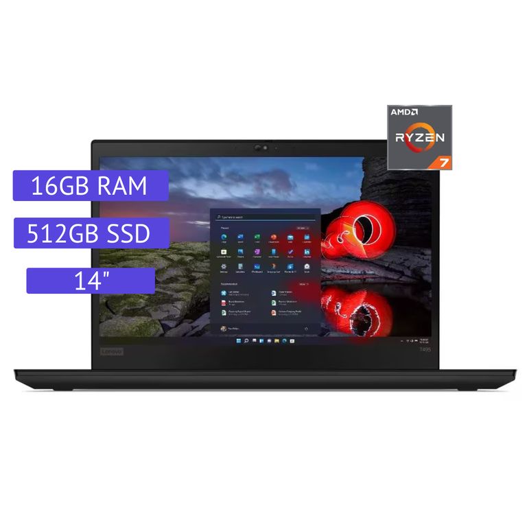 Laptop Reacondicionada ThinkPad T495 - Ryzen7 - 16GB RAM - 512GB SSD - 2GB VIDEO - Negro