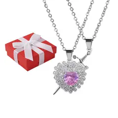 GENERICO - Collar Corazón Rosa Espada Regalo Hermanas Acero Plateado