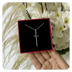 GENERICO - Collar Novios Corazón Rosa Espada Joya Regalo Acero Plateado