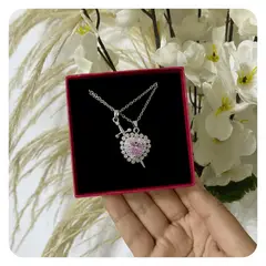 GENERICO - Collar Corazón Rosa Espada Regalo Mejores Amigas Joya Acero