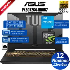 ASUS - Laptop TUF Gaming F15 FX507ZC4-HN087 15.6” FHD, Core i5-12500H, Ram 16GB, SSD 512 GB, Free DOS