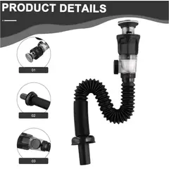 FERREXPRESS - Desague Sifón flexible Corrugado Negro con anti olor y Push para Cocina o Baño