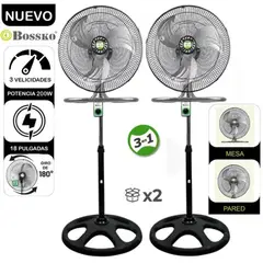 BOSSKO - VENTILADOR 3 EN 1 BK-8218VI NG METAL X 2 UNIDADES