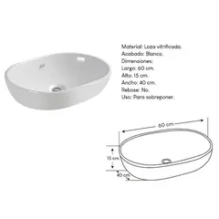 XM - Bowl Lavabo Ovalin de Loza Ovalado Blanco