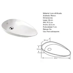 XM - Bowl Lavabo Ovalin de Loza Ovalado Blanco