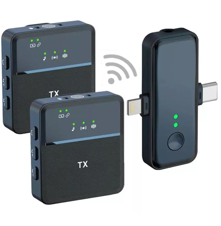 Doble Micrófono Solapa inalámbrico recargable 3 en 1 20 Metros