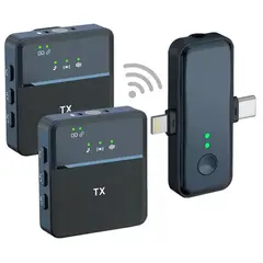 GENERICO - Doble Micrófono Solapa inalámbrico recargable 3 en 1 20 Metros