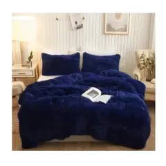 GENERICO - EDREDÓN PIEL DE OSO DOS PLAZAS + 2 FUNDAS DE ALMOHADA AZUL MARINO