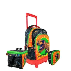 SCOOL - SET MOCHILA JURASSSIC PARK DINOSAURIOS OFICIO MOCHIRUEDAS PREMIUM