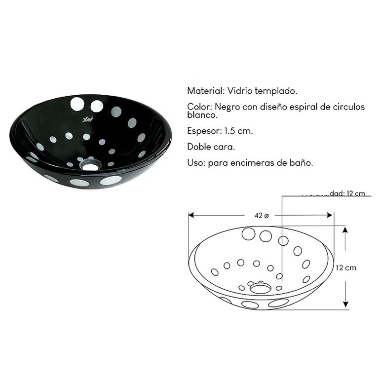 Ovalín Ovalado de Vidrio Templado Negro Espiral