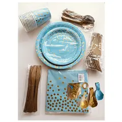 GENERICO - SET Fiesta Descartables 10Vasos+20Platos+20 servilletas+30cubiertos+Globos