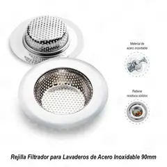 GENERICO - REJILLA TAPON PARA LAVADEROS DE ACERO INOXIDABLE 90MM