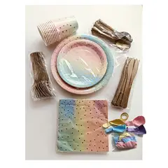 GENERICO - SET Fiesta Descartables 10Vasos+20Platos+20 servilletas+30cubiertos+Globos