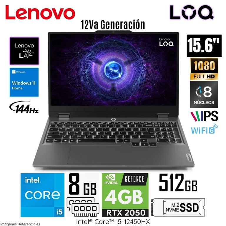 Laptop Gamer LOQ Intel Core i5-12450HX 8GB DDR5 RAM 512GB SSD RTX 2050 - 83GS004LLM
