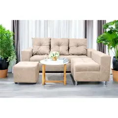 GENERICO - Sofá Seccional Minimalista Perú + Puff de Regalo - Blanco