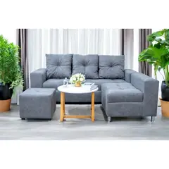 GENERICO - Sofá Seccional Minimalista Perú + Puff de Regalo - Gris
